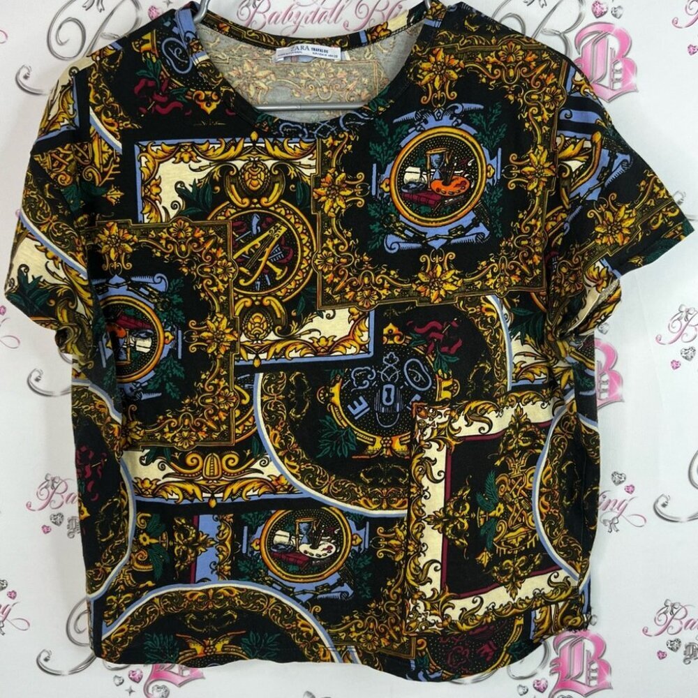 Zara trafaluc tshirt tee luxe golf shirt top Baroque Print T-Shirt